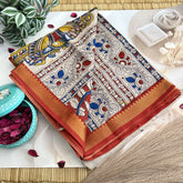 Vriksham Off White With Blue Kalamkari Saree With Nizam Border-VS4687